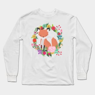 Happy Mother's Day Fox in a Wreath of Flowers Cute Mother gift Long Sleeve T-Shirt